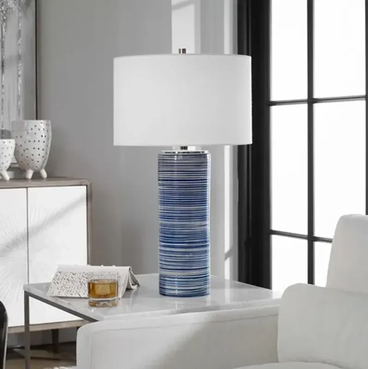 Jasperine Ceramic Table Lamp - Blue/White
