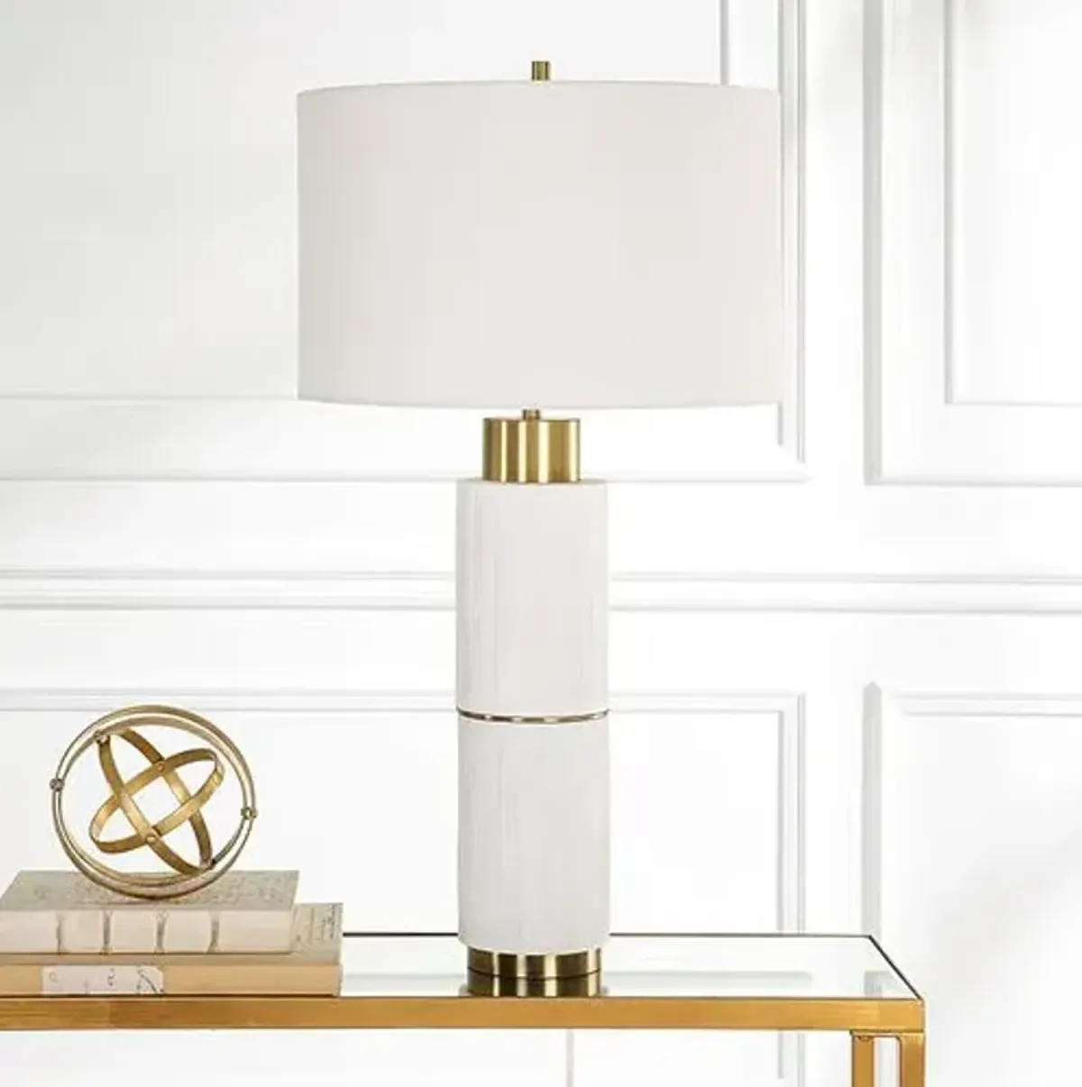 Petraea Textured Column Table Lamp - White