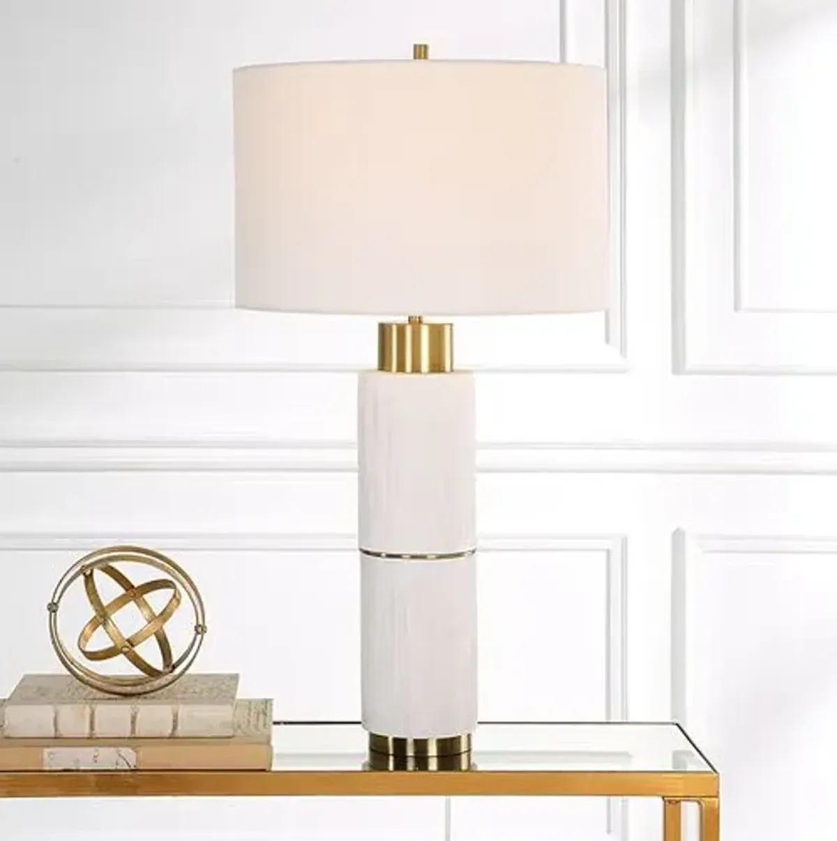 Petraea Textured Column Table Lamp - White