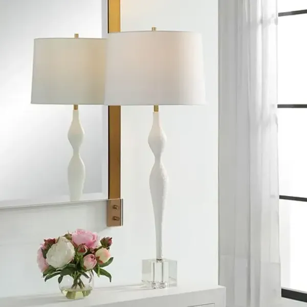 Ines Ceramic/Crystal Table Lamp - White/Clear