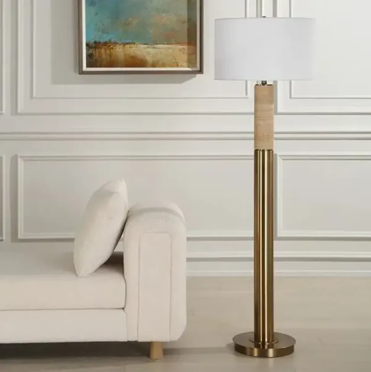 Laurel Travertine Floor Lamp - Brass/Gold