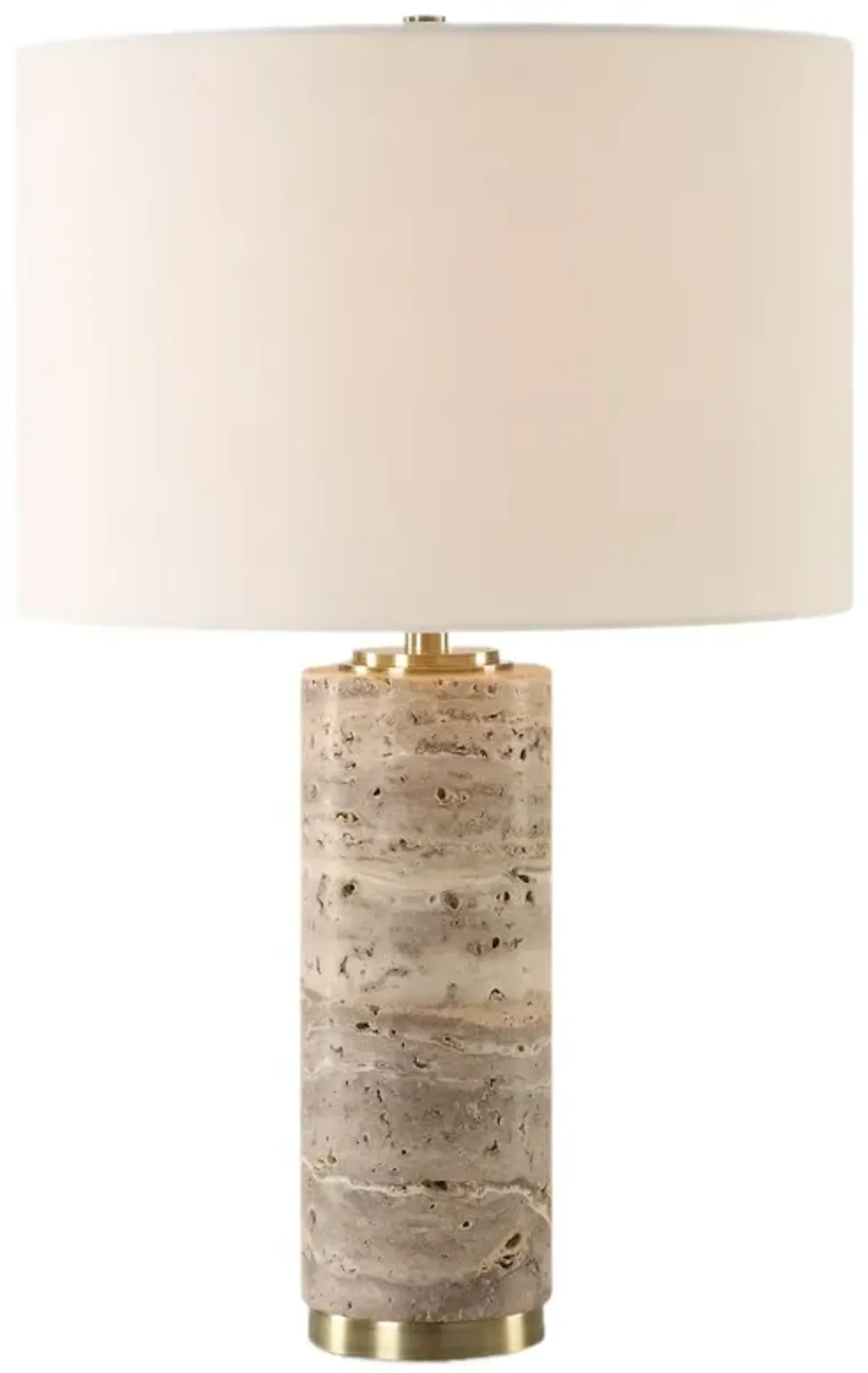 Yara Travertine Column Table Lamp - Natural/Gold - Brown