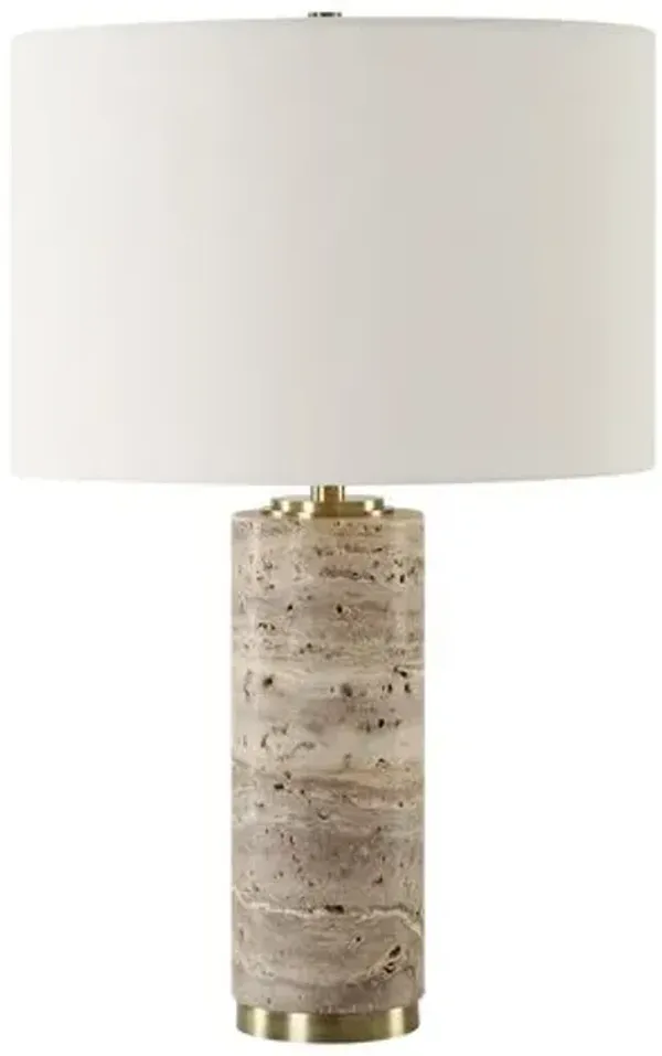 Yara Travertine Column Table Lamp - Natural/Gold - Brown