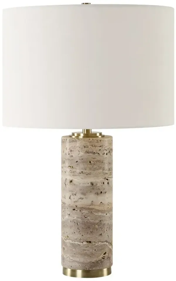 Yara Travertine Column Table Lamp - Natural/Gold - Brown