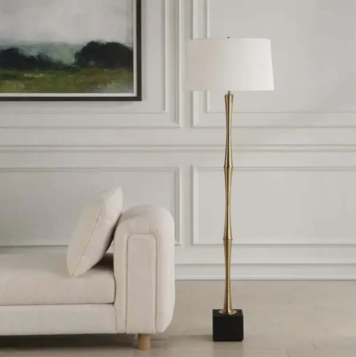 Quinlan Travertine Floor Lamp - Black/Brass/Gold