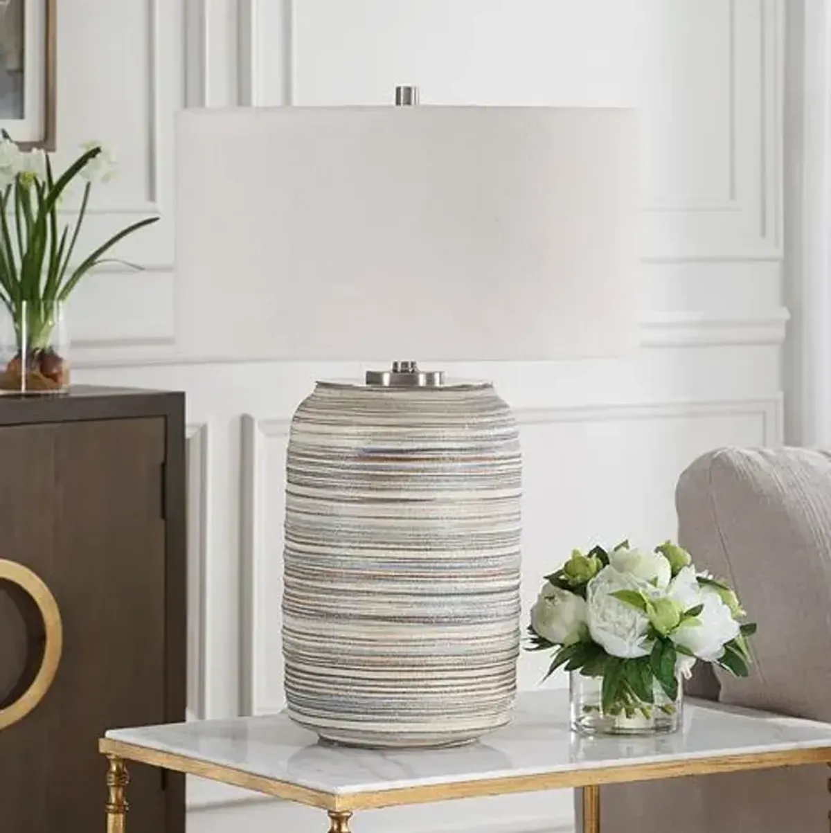 Henriette Large Ceramic Table Lamp - Blue/Brown/White - Multi