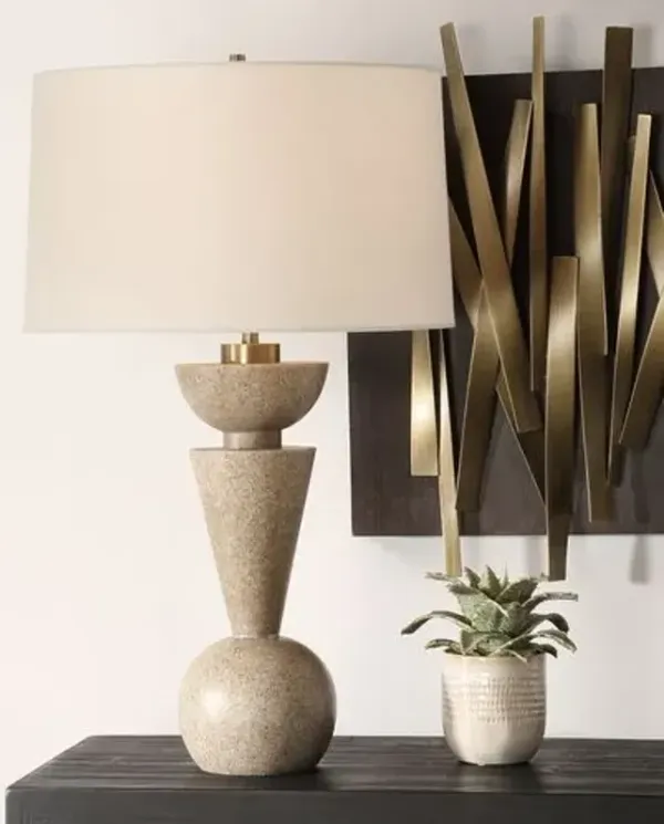 Ingrid Resin Geometric Table Lamp - Sand - Brown