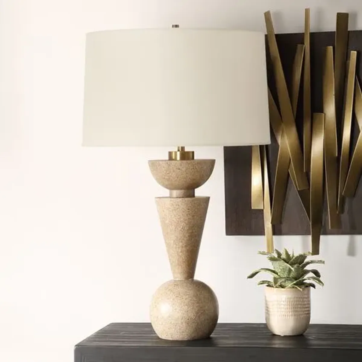 Ingrid Resin Geometric Table Lamp - Sand - Brown