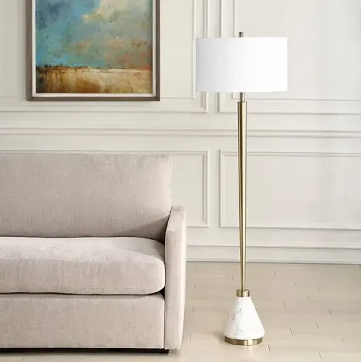 Kiera Marble Floor Lamp - Brass/White