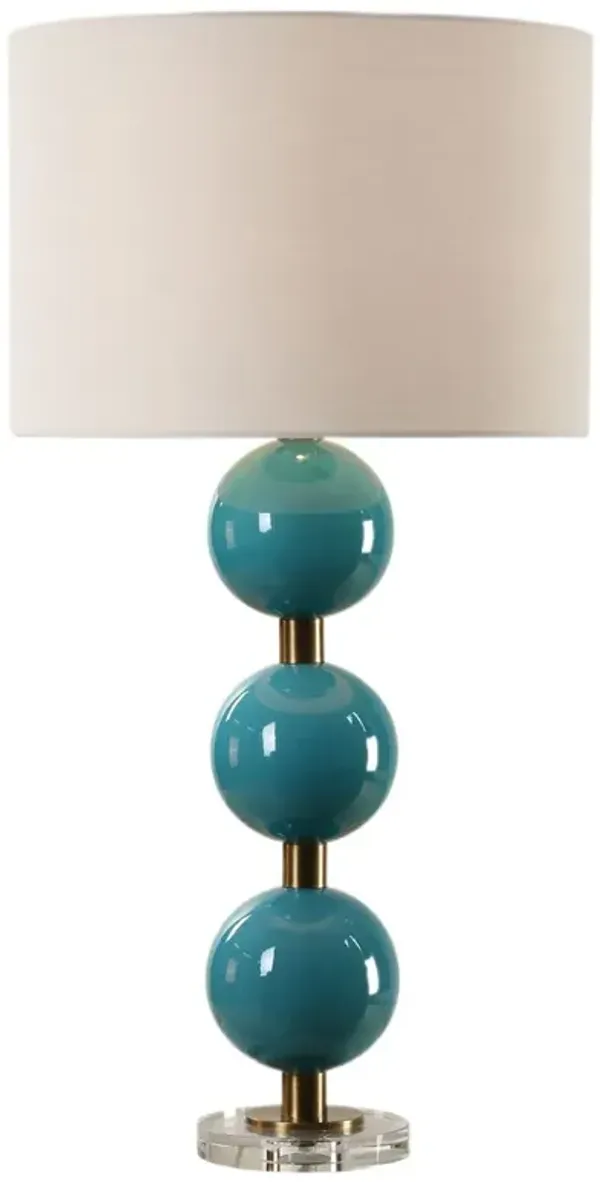 Emanuele Ceramic Sphere Table Lamp - Blue Crackled Glaze/Brass