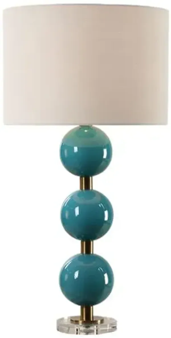 Emanuele Ceramic Sphere Table Lamp - Blue Crackled Glaze/Brass