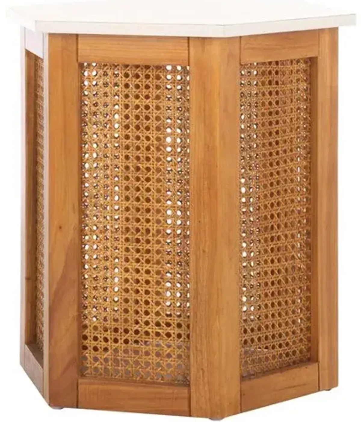 Lazelir Hexagon Cane Accent Table - White/Natural - 20Hx19.7Wx17.1D in
