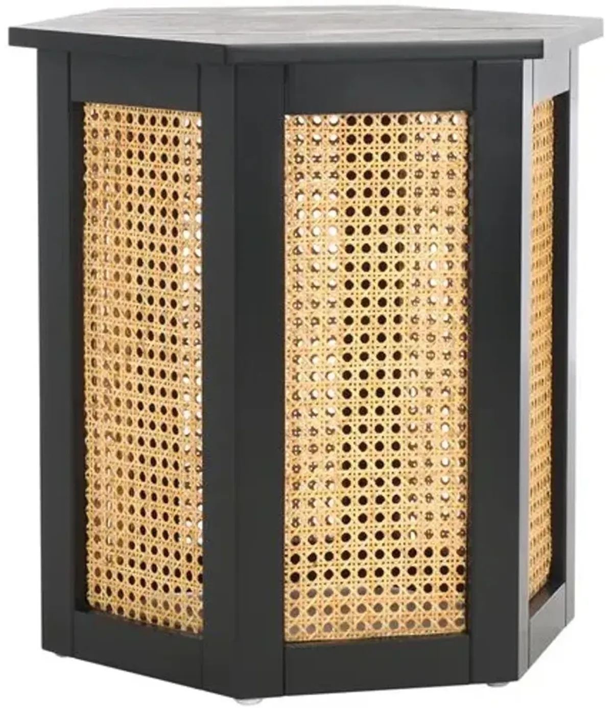 Lazelir Hexagon Cane Accent Table - White/Natural - Black - 20Hx19.7Wx17.1D in