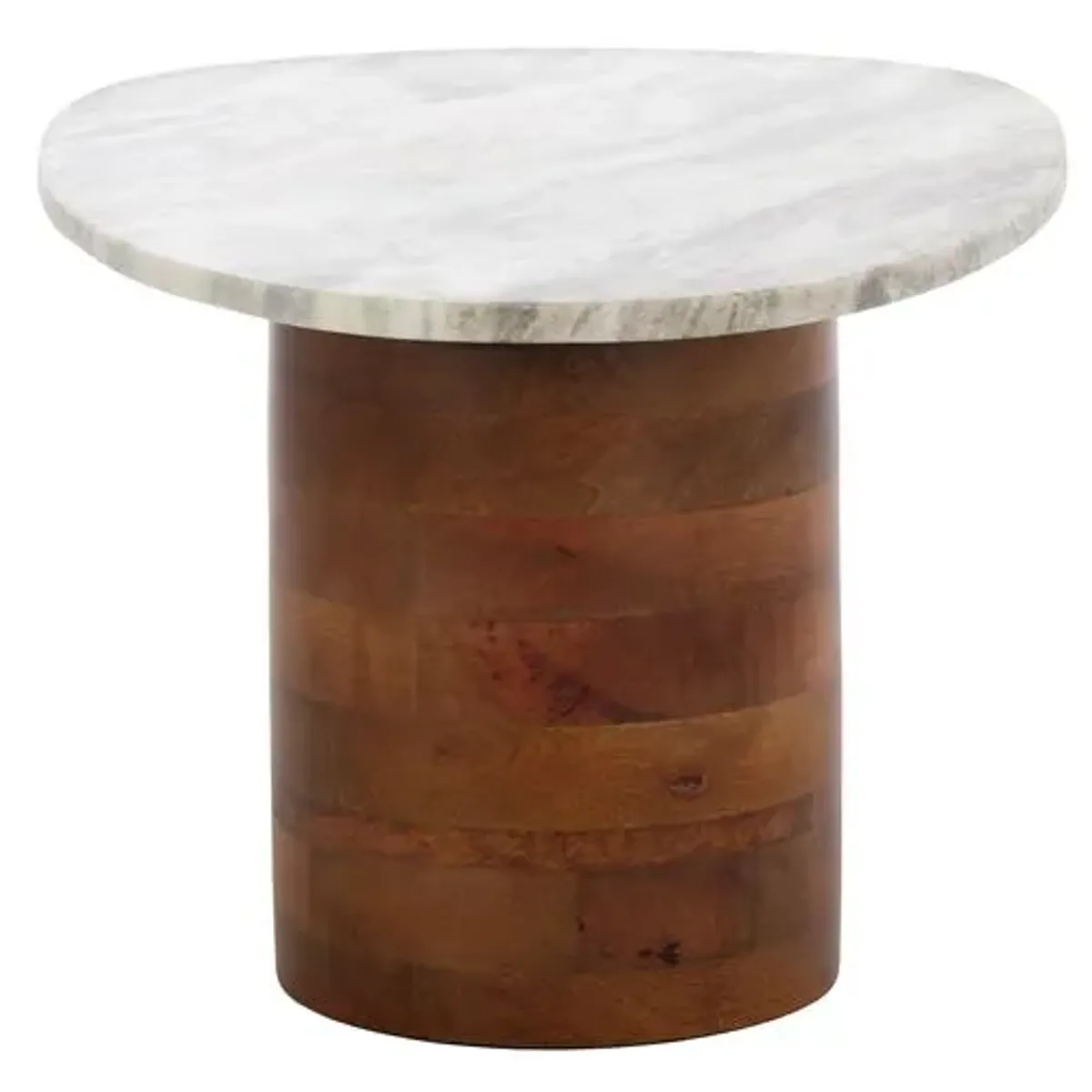 Isoldeel Marble Side Table - Off White Marble/Walnut - Multi