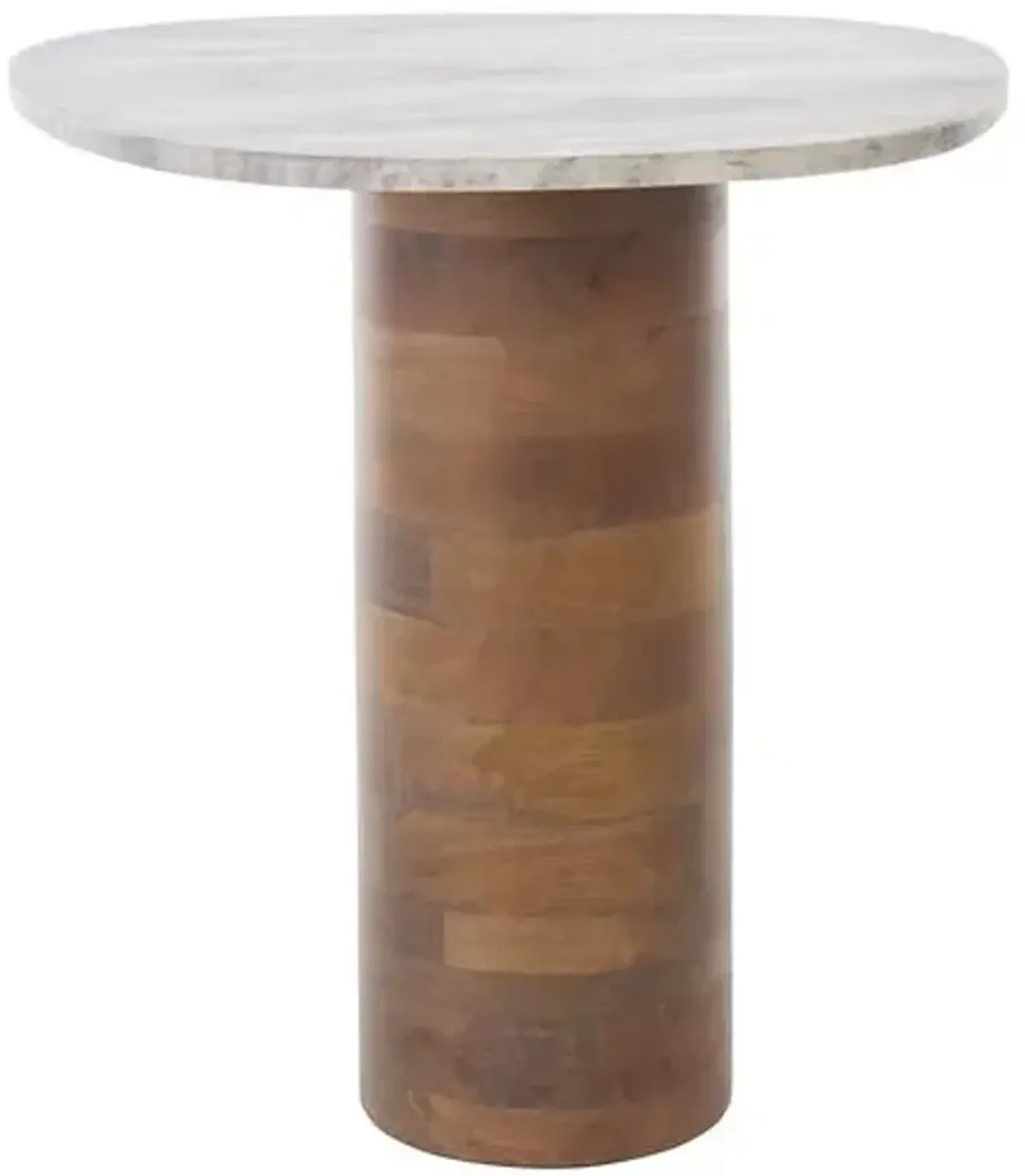 Isoldeel Marble Side Table - Off White Marble/Walnut