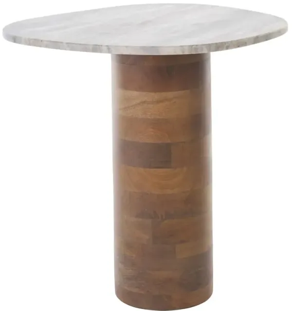 Isoldeel Marble Side Table, Off White Marble/Walnut