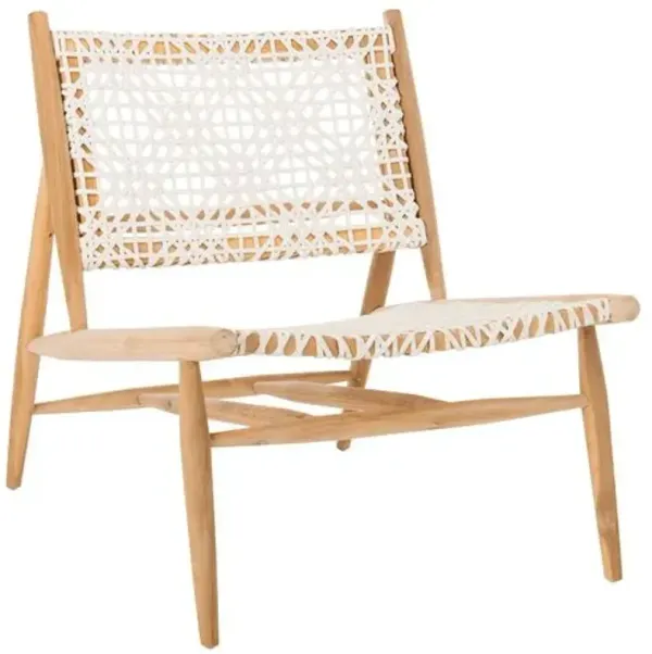Avirair Teak/Leather Accent Chair - White/Natural, Comfortable, Durable