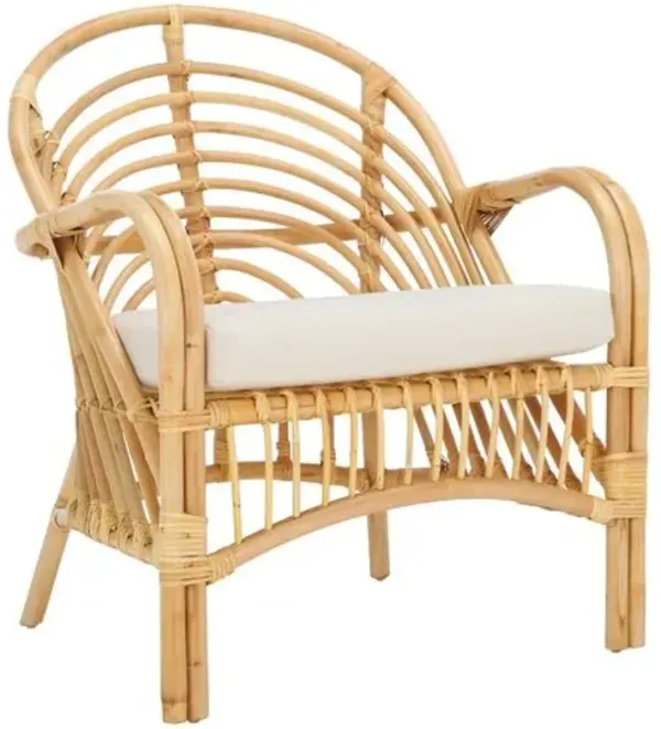 Ellibet Rattan Accent Chair with Cushion - White, Comfortable, Durable, Cushioned