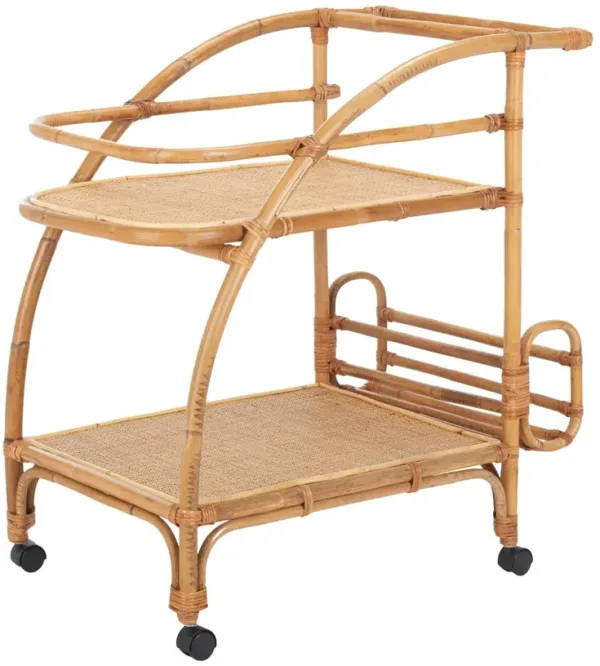 Kyrelan 2 Tier Rattan Bar Cart, Natural