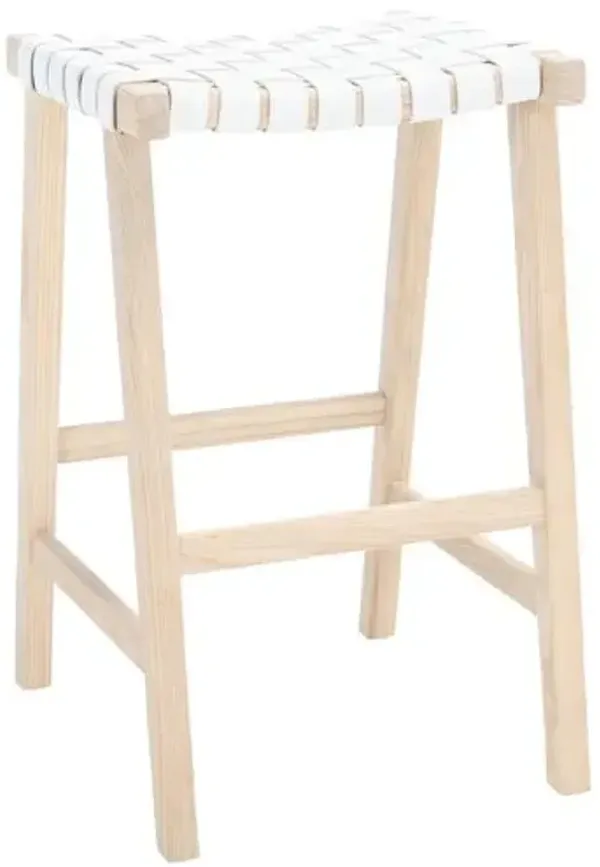 Kernyn Leather Weave Barstool - White
