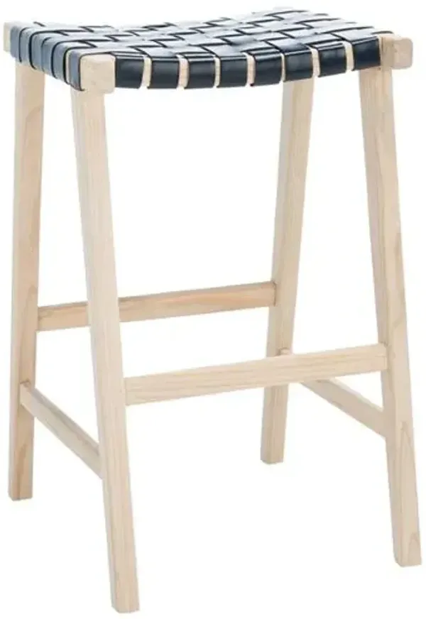 Kernyn Leather Weave Barstool - Black