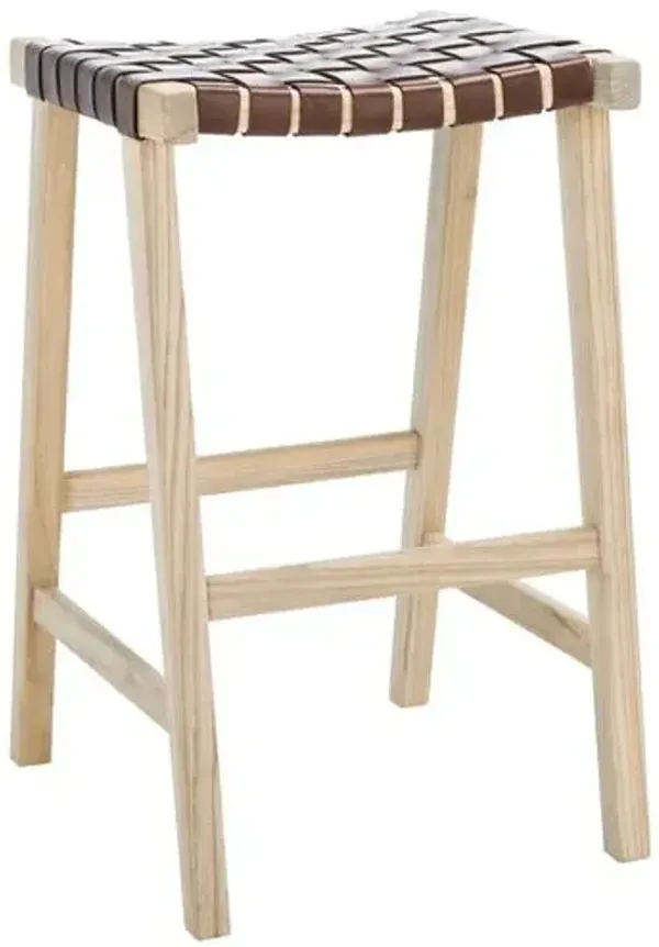 Kernyn Leather Weave Barstool - Brown