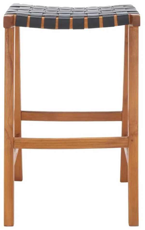 Kernyn Leather Weave Barstool - Black