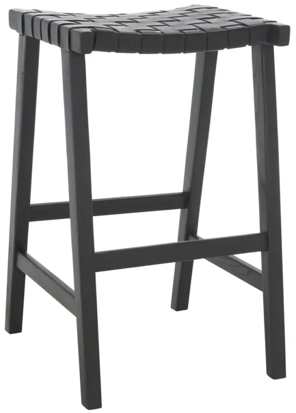 Kernyn Leather Weave Barstool - Black
