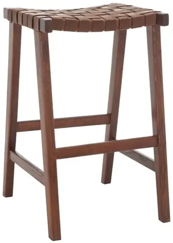 Kernyn Leather Weave Barstool - Brown