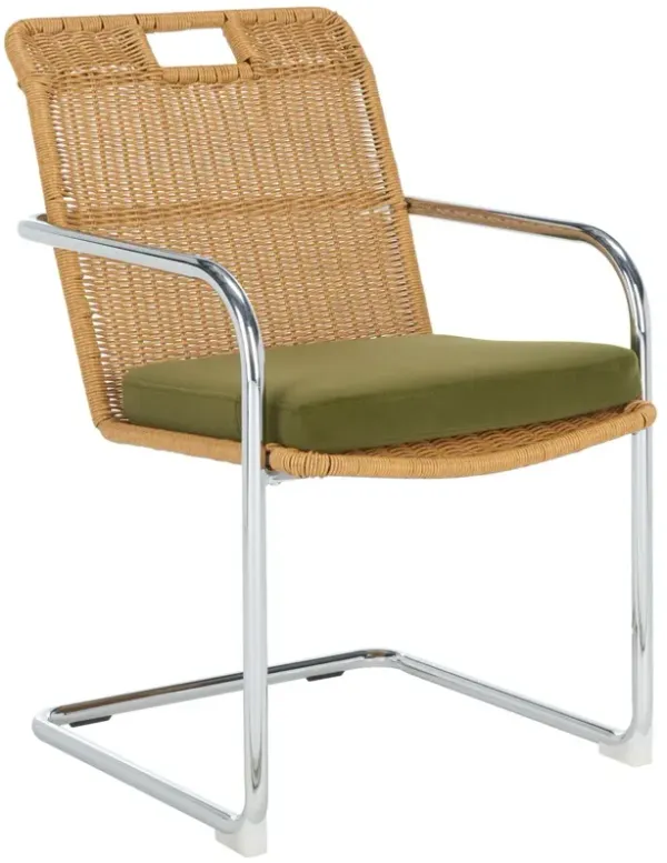 Dorri Rattan/Velvet Dining Armchair, Olive/Natural