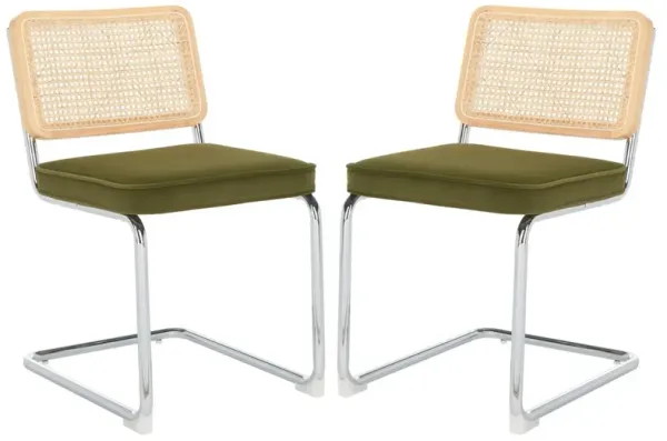 S/2 Kresten Rattan Velvet Dining Chairs, Olive/Natural