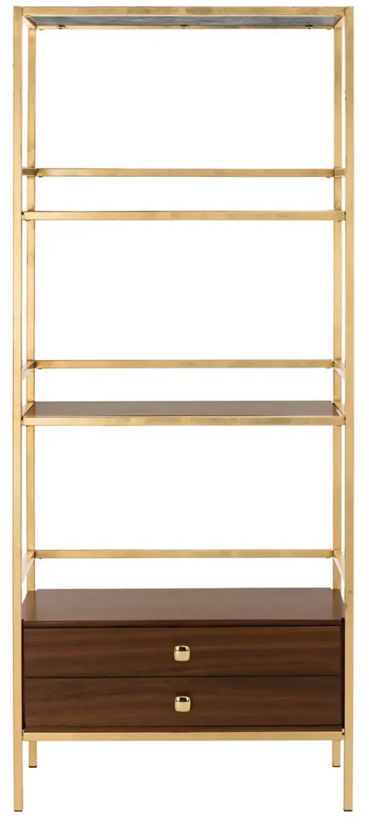 Zarna 4-Tier 1-Drawer Etagere, Gold/Walnut