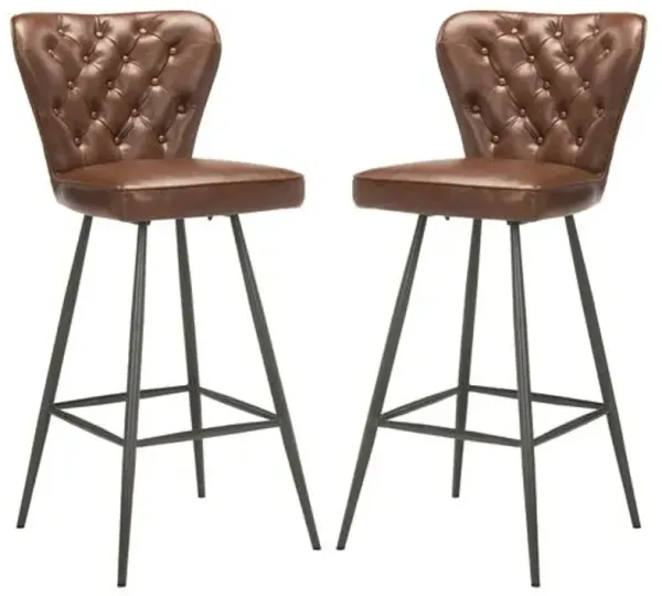 Set of 2 Shena Faux Leather Tufted Bar Stools - Red
