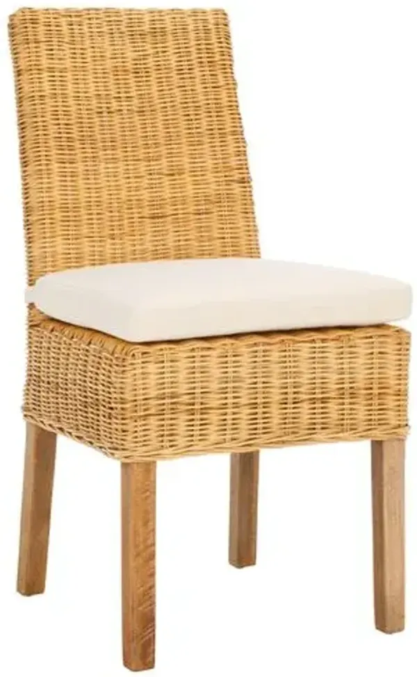 Set of 2 Jenine Rattan Side Chairs with Cushion - Natural - Brown