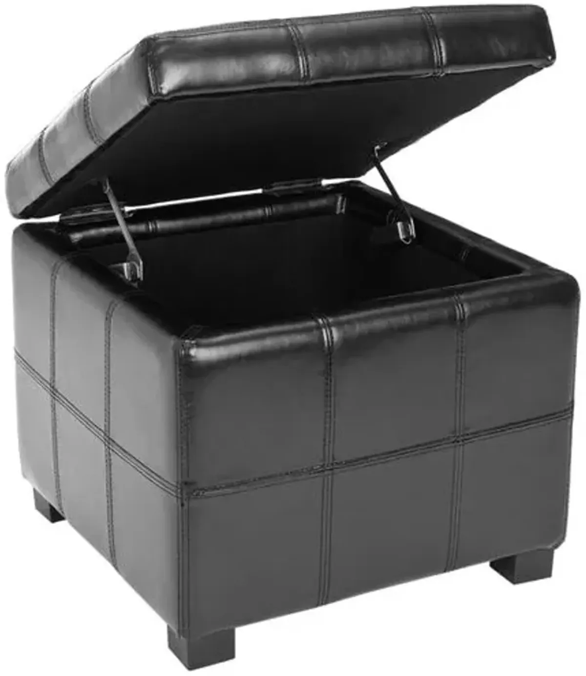 Quorain Square Tufted Leather Ottoman - Black