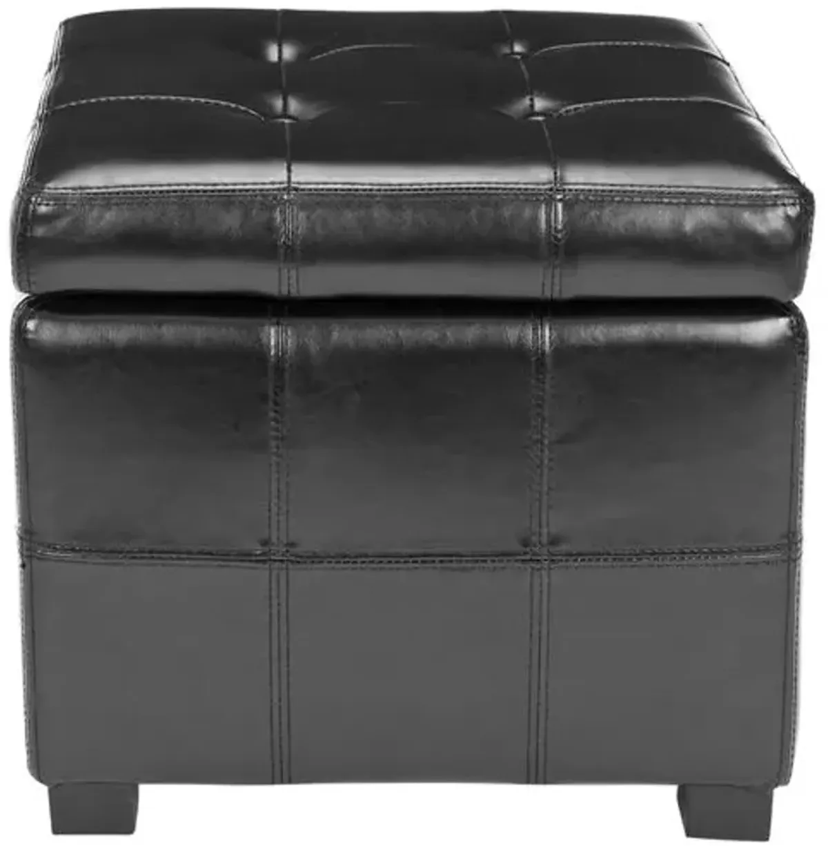 Quorain Square Tufted Leather Ottoman - Black