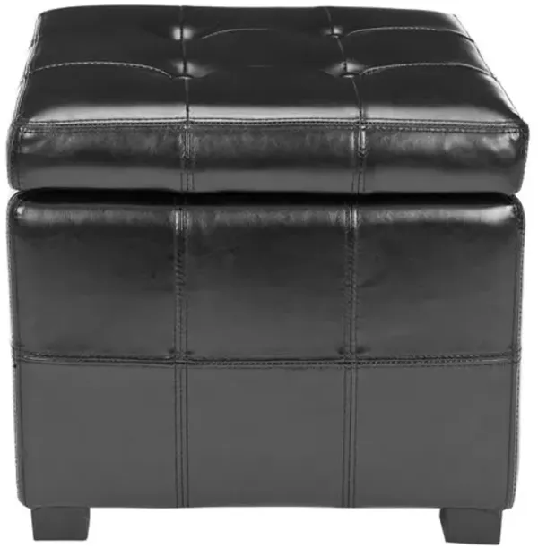 Quorain Square Tufted Leather Ottoman - Black