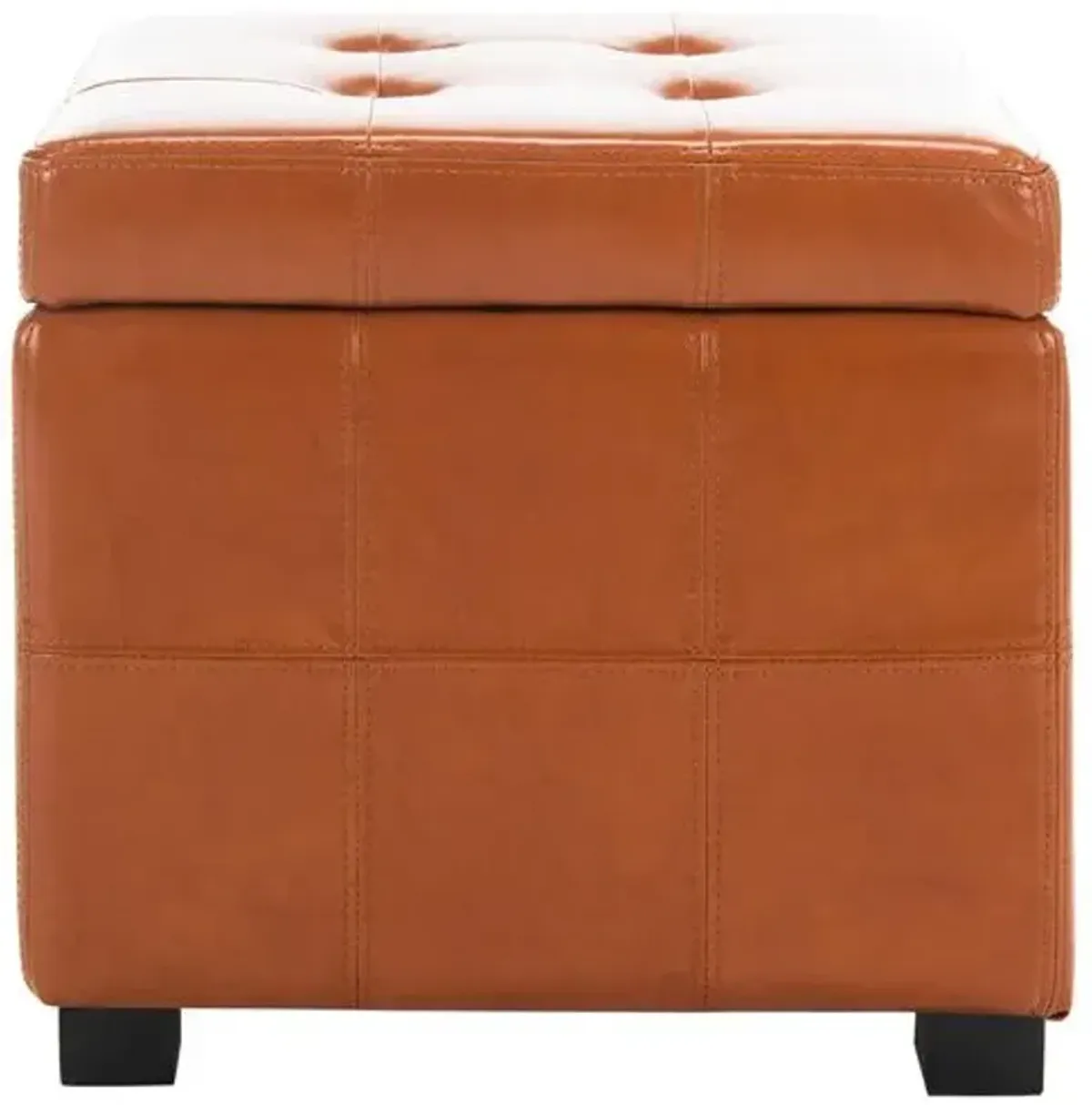 Quorain Square Tufted Leather Ottoman - Brown