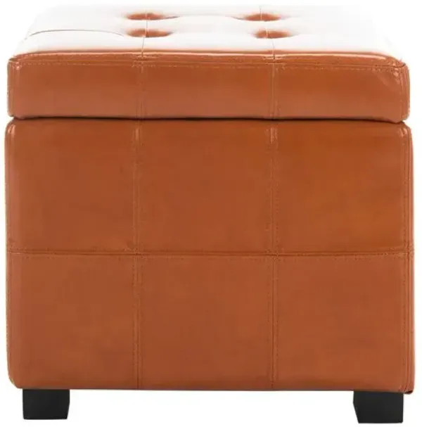 Quorain Square Tufted Leather Ottoman - Brown