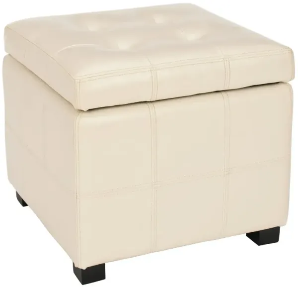 Quorain Square Tufted Leather Ottoman - White
