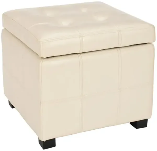 Quorain Square Tufted Leather Ottoman - White