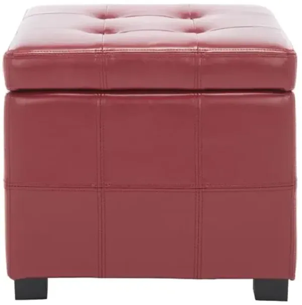 Quorain Square Tufted Leather Ottoman - Red
