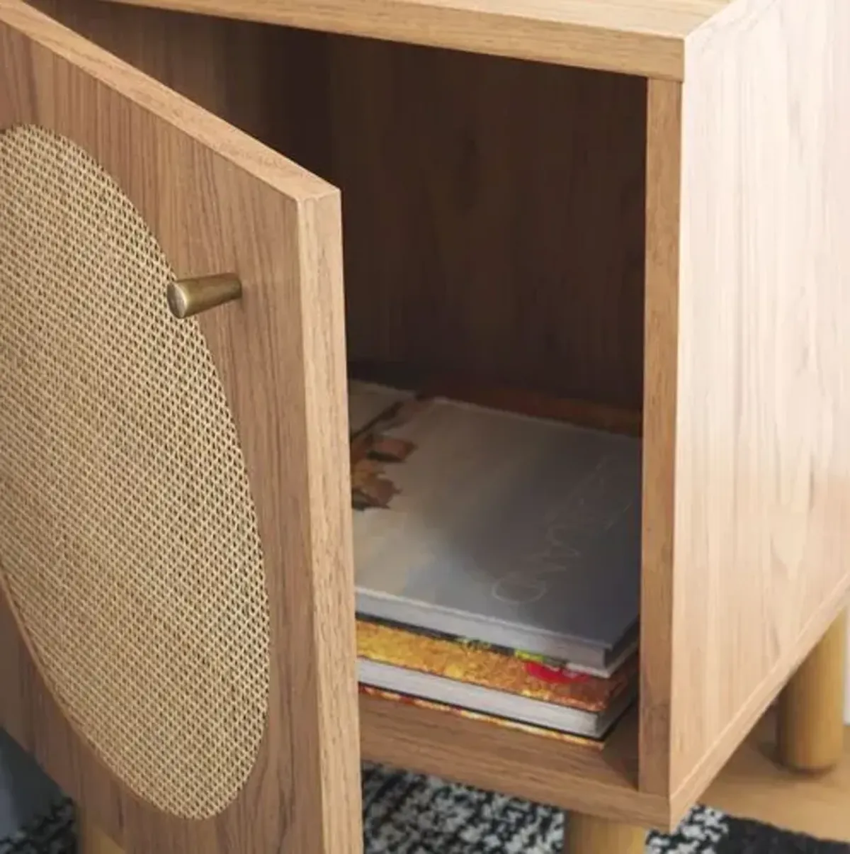 Symmi 1-Door Rattan Night Stand - Brown