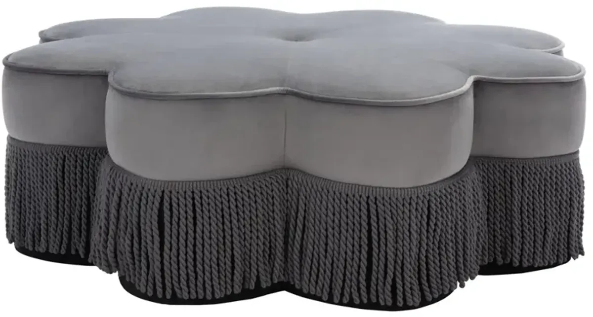 Oshen Velvet Flower Fringe Ottoman