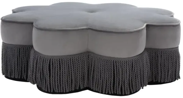 Oshen Velvet Flower Fringe Ottoman