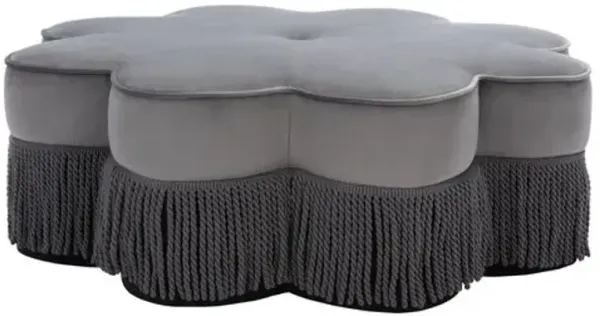 Oshen Velvet Flower Ottoman - Gray