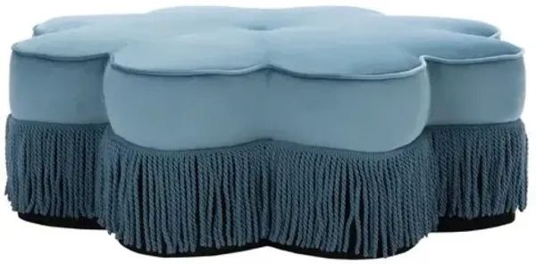 Oshen Velvet Flower Ottoman - Blue