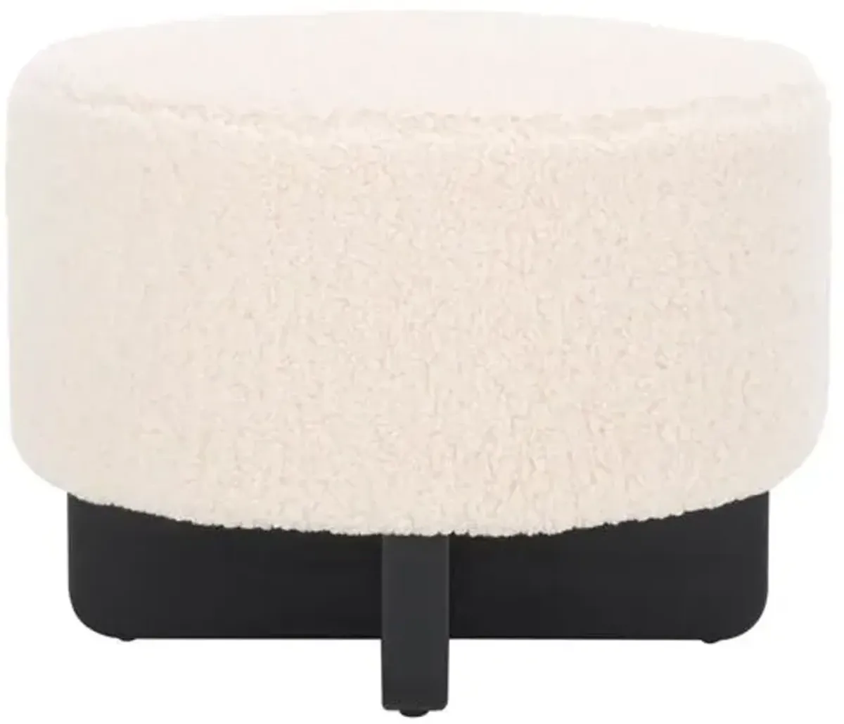 Evalan Faux Shearling Round Ottoman - White