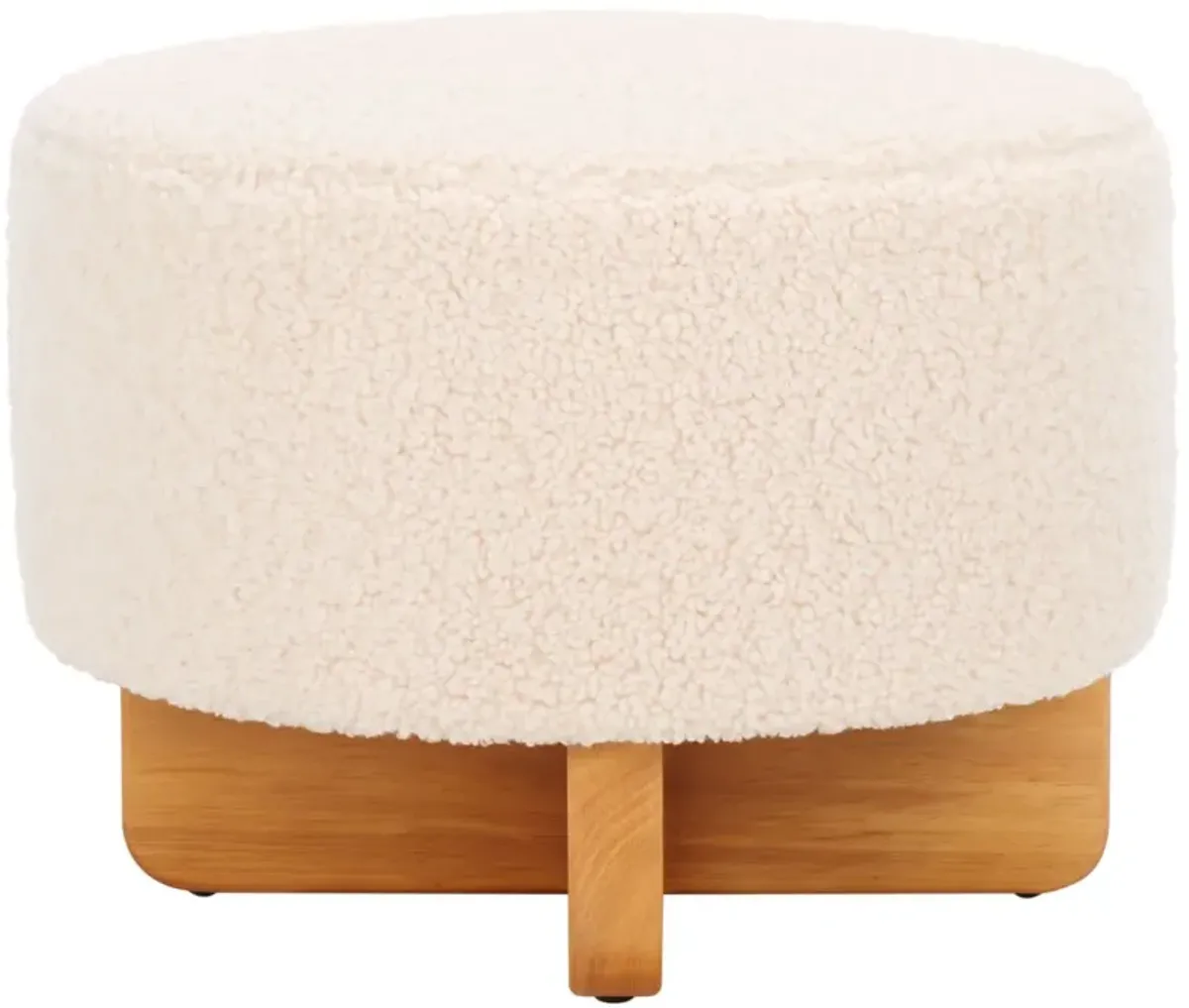 Evalan Faux Shearling Round Ottoman