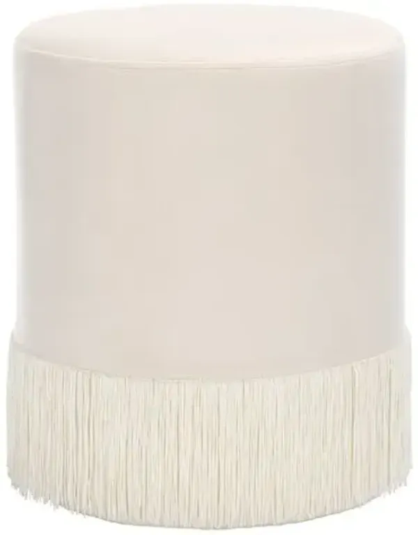 Melora Velvet Ottoman With Tassel - White